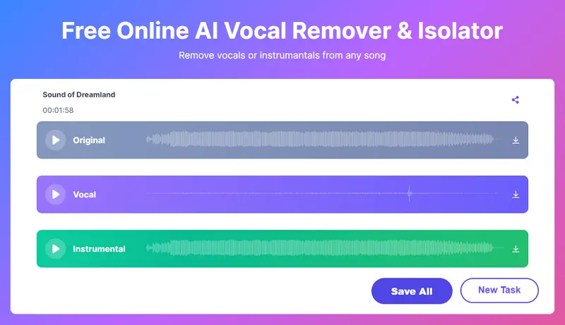 Separated tracks from Vocal Remover