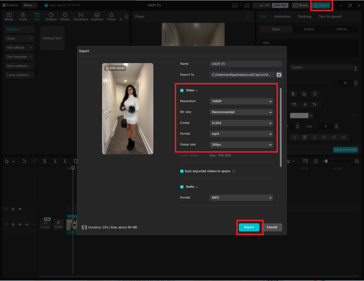 Export and upload the video
