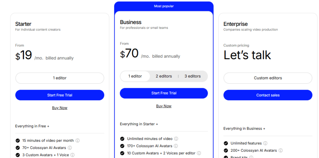 Colossyan pricing