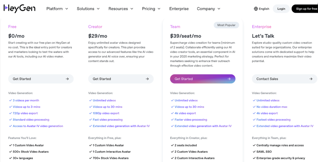 HeyGen pricing