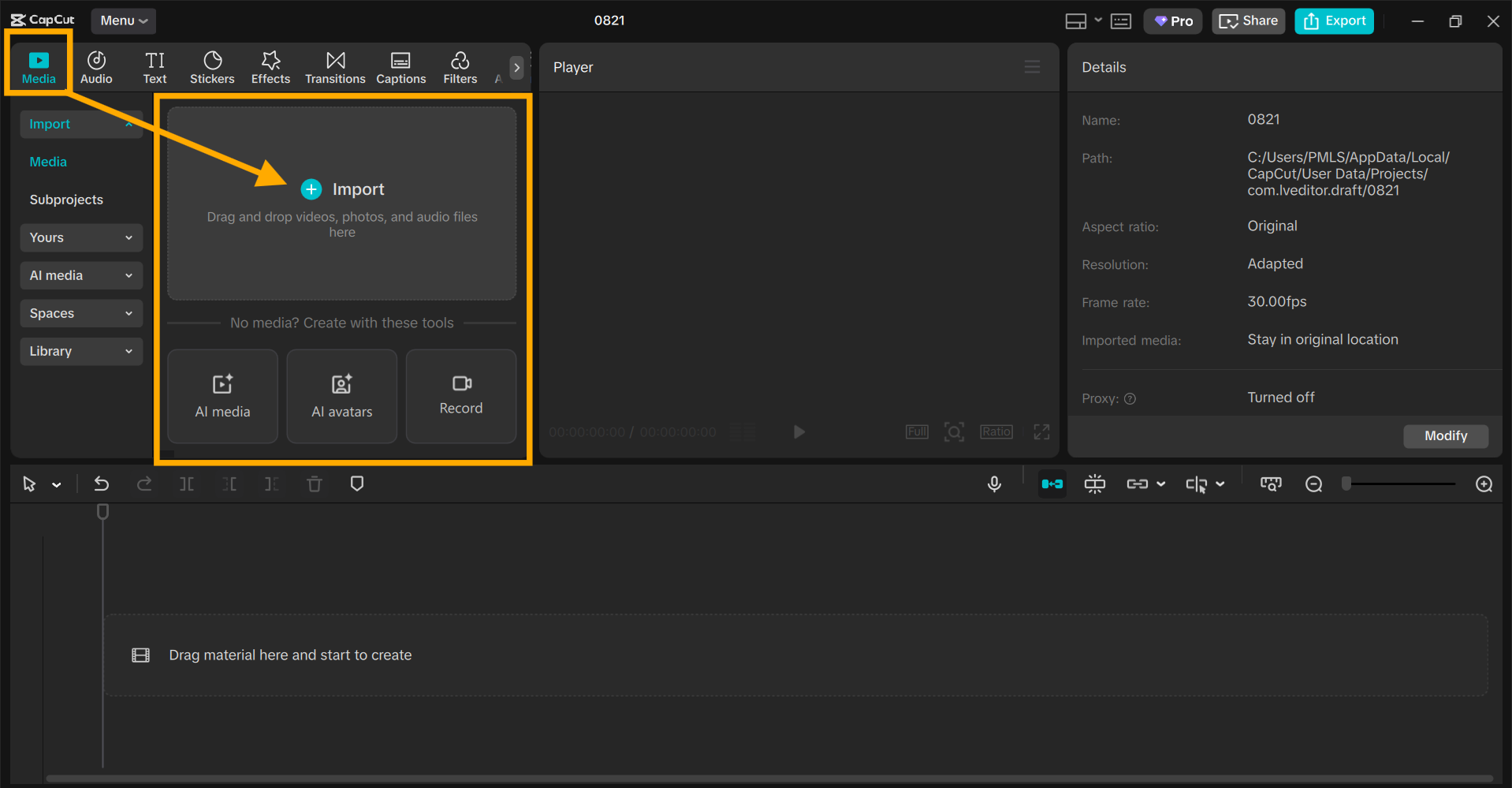 Import your short-form video