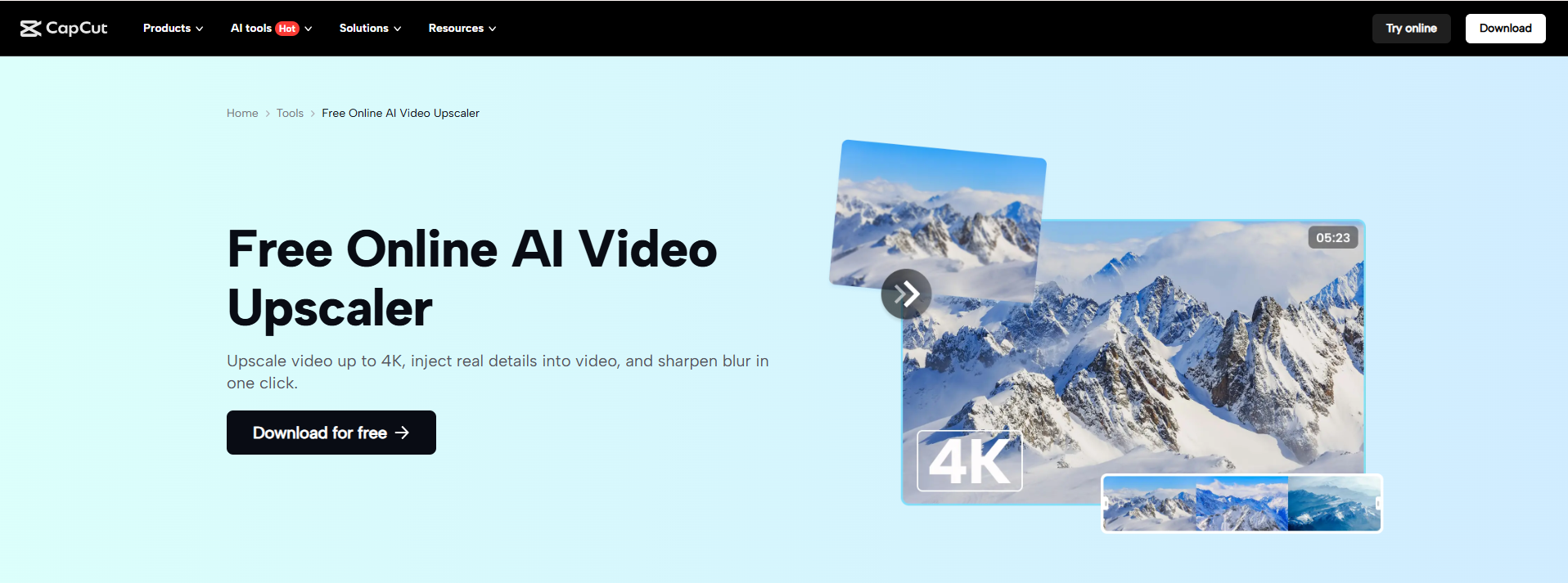 CapCut: free online AI video upscaler