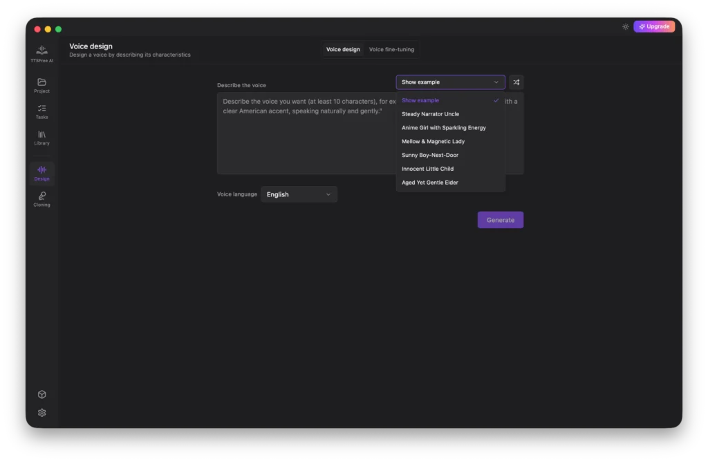 Show voice design example