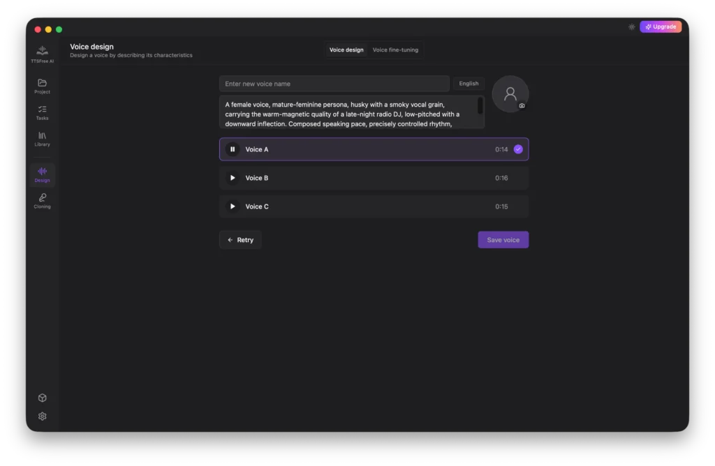 Preview generated voices