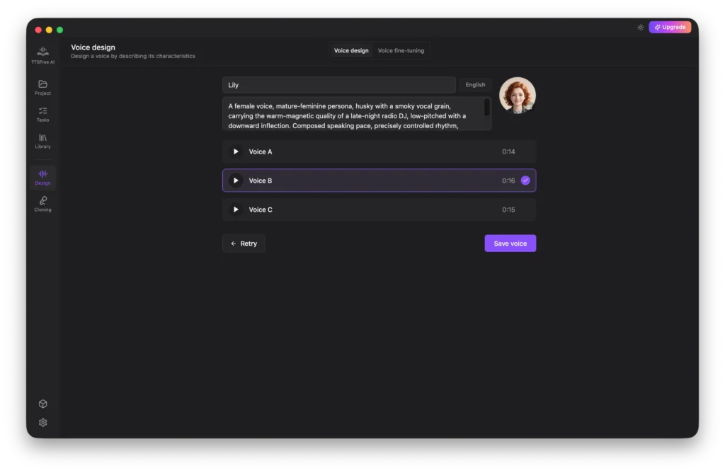 Save designed voice