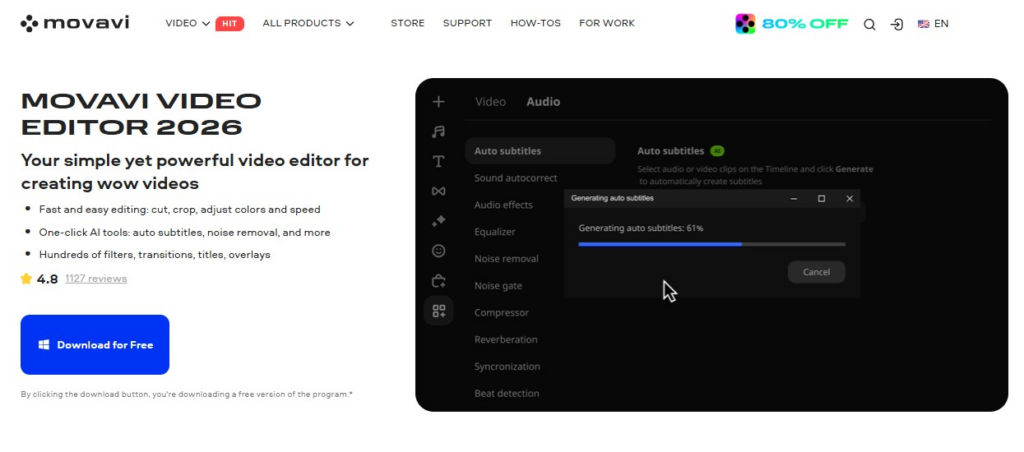 Movavi Video Editor - subtitle generator