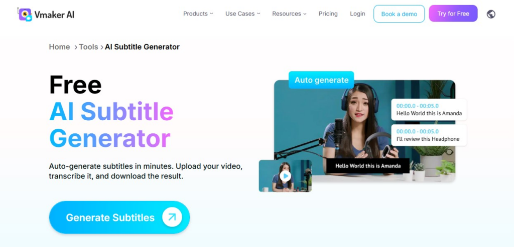 Vmaker AI subtitle generator