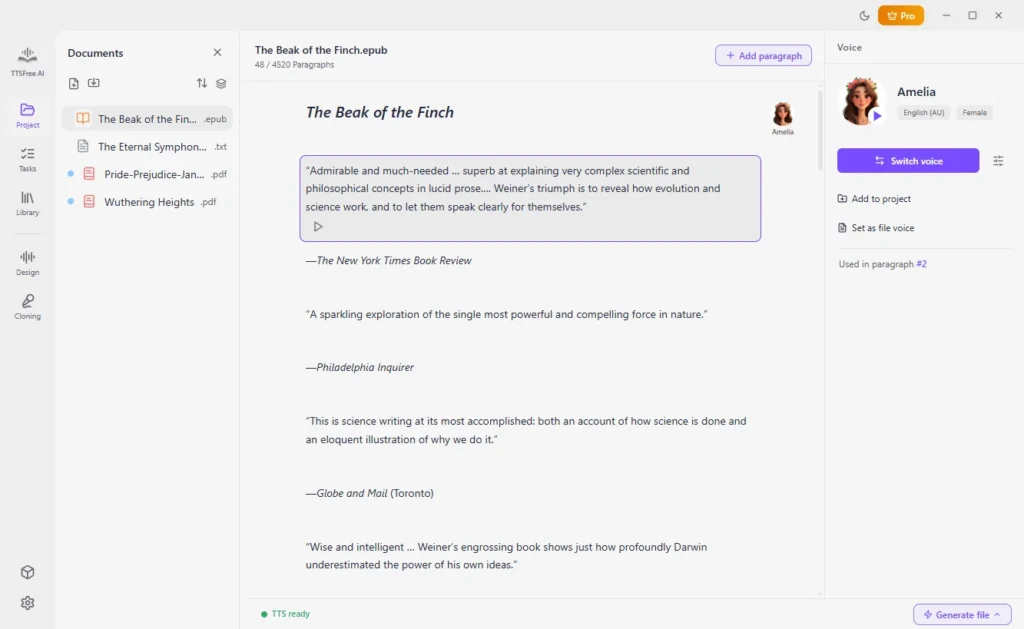 Import EPUB and select AI voice